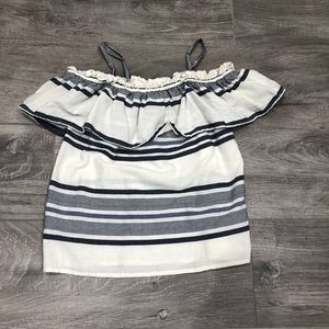 Splendid navy stripe ruffle off shoulder top-xs